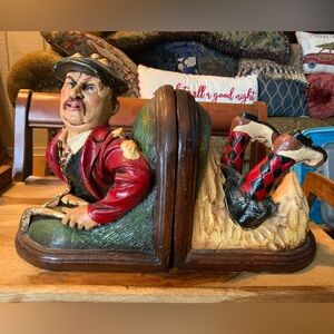 Vintage Funny Golfer Golf Peter Mook Whimsical Bookends